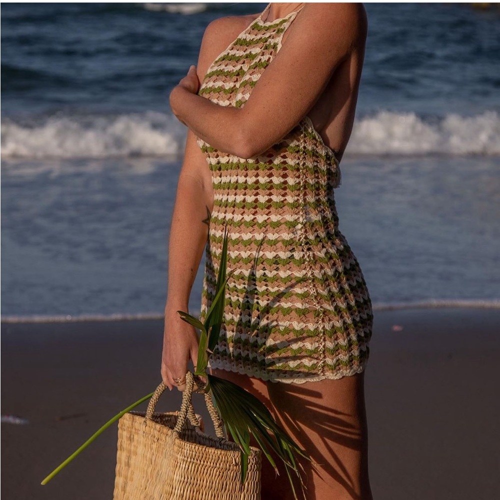 Island Threads Crochet Knit Mini Dress S